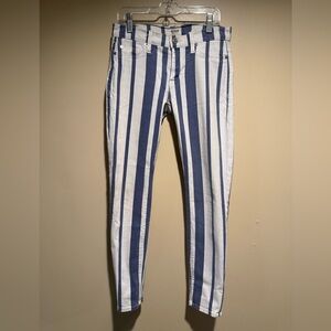 Hudson Ankle Krista Super skinny Jeans Womens Size 25 blue white vertical stripe